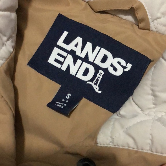 Gorgeous NWOT LANDS’ END Prima Loft Pull Over-S 6-8) Light Stone/Tan Trim-Snaps - Picture 16 of 17